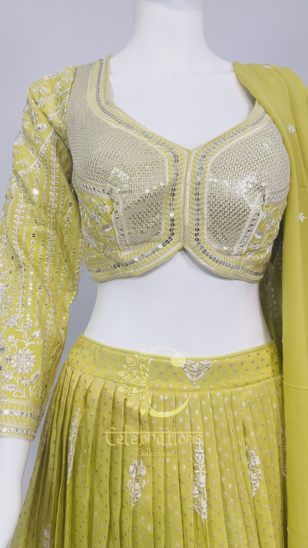 Lime Green Silk Brocade Embroidered Lehenga Choli Set with Dupatta – Festive & Wedding Wear