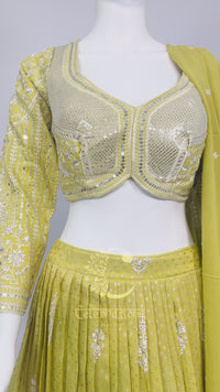 Lime Green Silk Brocade Embroidered Lehenga Choli Set with Dupatta – Festive & Wedding Wear