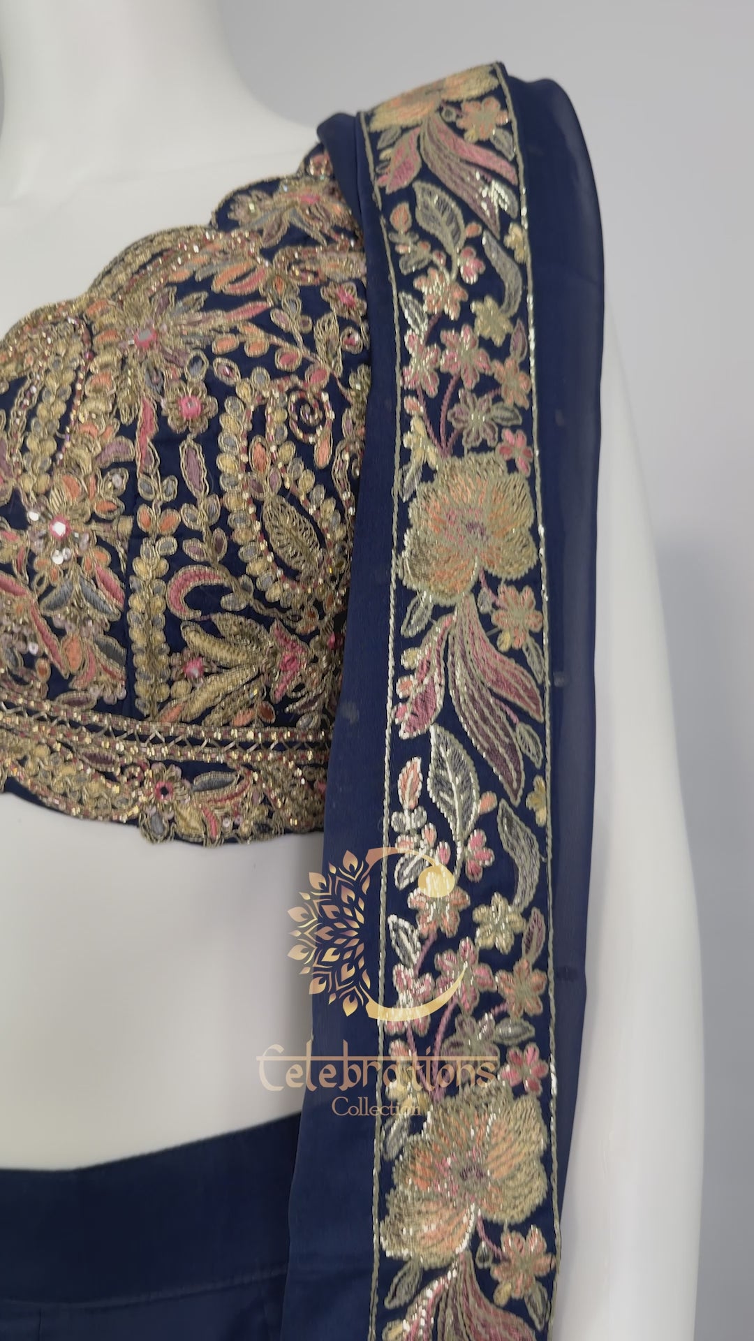 Navy Blue Lehenga Choli Viscos Organza