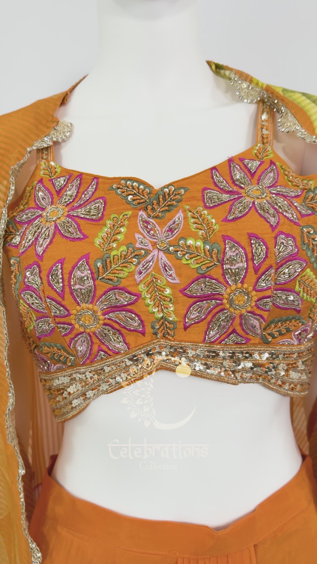 Festive Orange Indo Western Co-ord with Draped Skirt and Shrug Tulip Cut with Strange