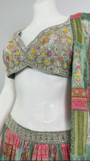 Teal Green Chinon Silk Printed Lehenga Choli Set with Dupatta – Festive & Wedding Wear