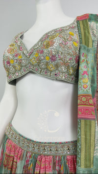 Teal Green Chinon Silk Printed Lehenga Choli Set with Dupatta – Festive & Wedding Wear