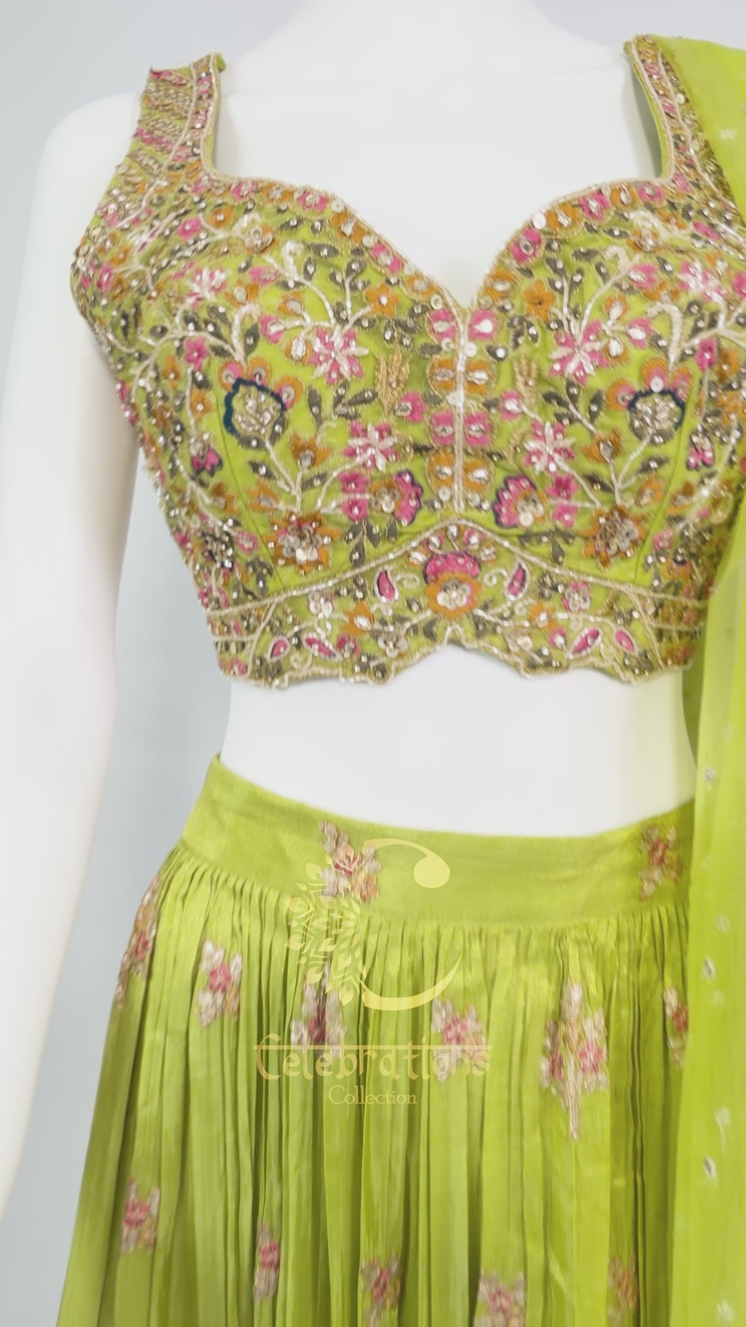 Olive Green Tissue Handwork Lehenga Choli Set with Dupatta – Festive & Wedding Wear