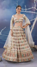 Deep Navy Blue - Ghagra Choli Machine Embroidery