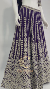 Royal Purple Georgette Heavy Embroidered Lehenga Choli Set with Dupatta – Festive & Wedding Wear