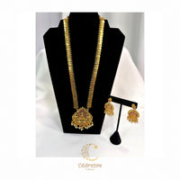 Traditional Temple Coin Necklace Set with Lakshmi Pendant & Matching Earrings