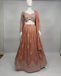 Silk Brocade Lehenga Choli with All-Over Embroidery & Dupatta