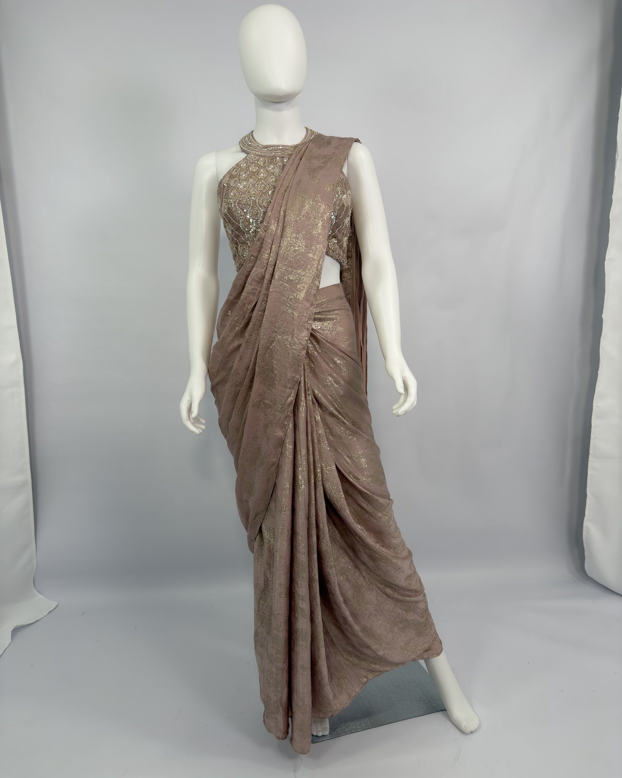 Mauve Ready-to-Wear Saree with Embellished Blouse