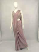 All Over Pure Crepe Handmade Lavender Ready-to-Wear Saree